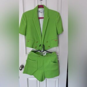 Zara Lime Green Blazer and Shorts Ensemble